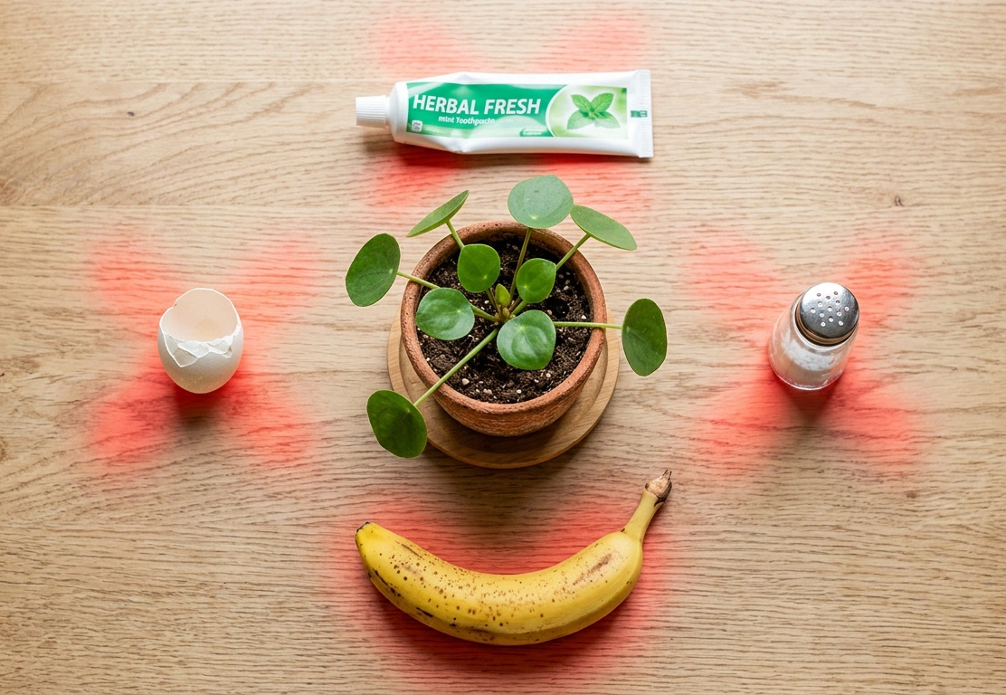 Household items around potted plant